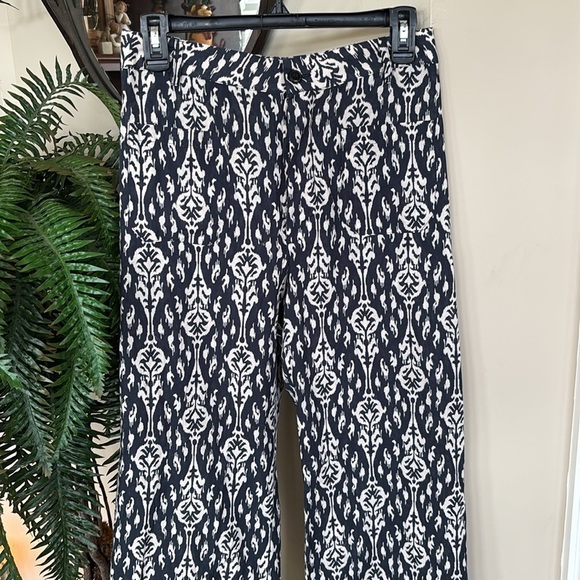Zara Ava Pants Navy Cream Graphic Print Tribal Pattern Button Fly Boho Trousers - Picture 2 of 13
